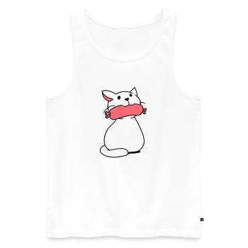 Chat mignon mange des saucisses la bouche mange des saucisses amusant - Débardeur bio Premium Homme - blanc - Devant - Michal (187cm)