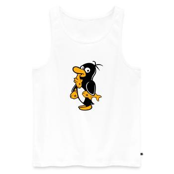 Penguin Eats Three Fish Caught Hunger Delicious - Men's Premium Organic Tank Top - white - Front - AI Model Male 178 light (178cm)