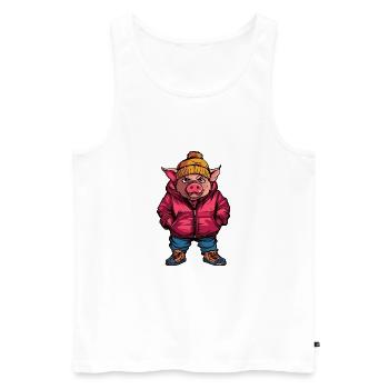 Cochon Drôle Hiver - Débardeur bio Premium Homme - blanc - Devant - Michal (187cm)