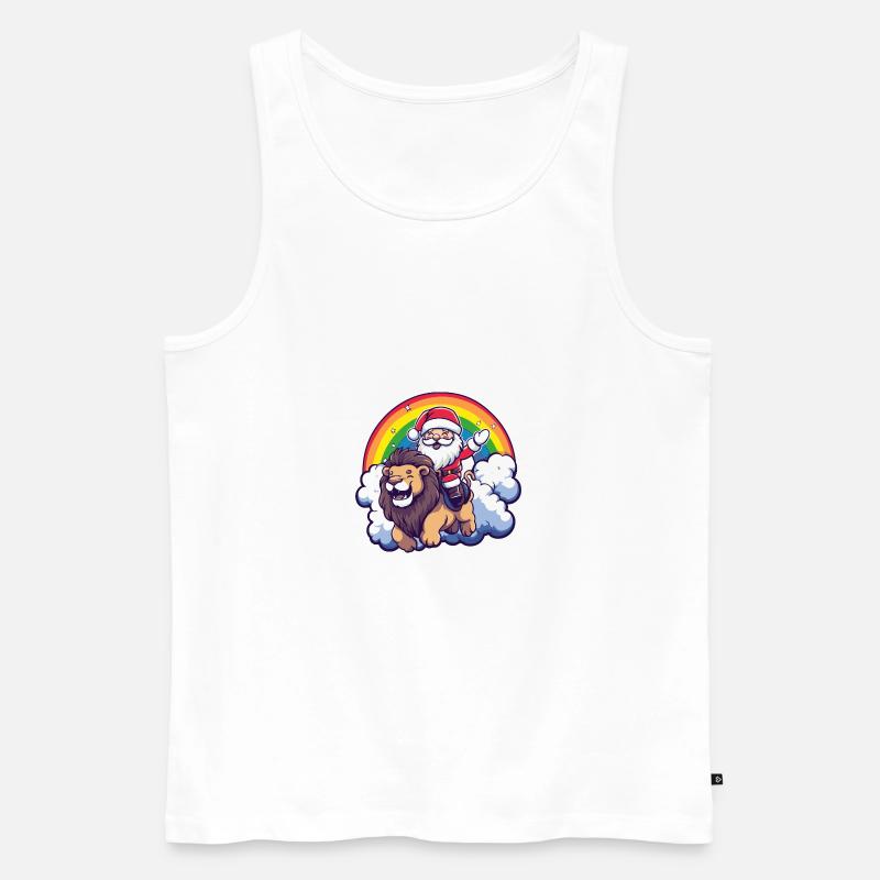 Löwe Weihnachtsmann Regenbogen - Männer Premium Bio Tank Top - Weiß