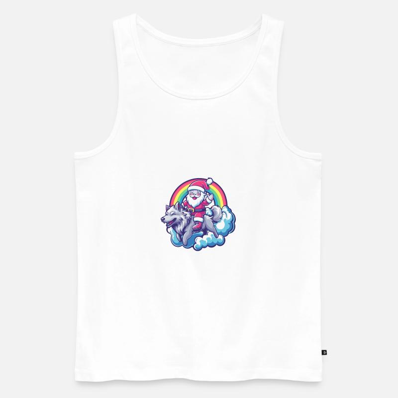 Wolf Weihnachtsmann Regenbogen - Männer Premium Bio Tank Top - Weiß