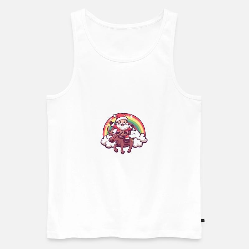 Elch Weihnachtsmann Regenbogen - Männer Premium Bio Tank Top - Weiß