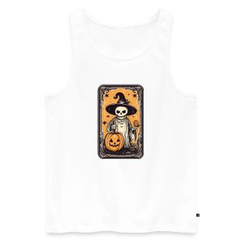 Carte squelette de sorcières de tarot à la citrouille - Débardeur bio Premium Homme - blanc - Devant - AI Model Male 178 light (178cm)