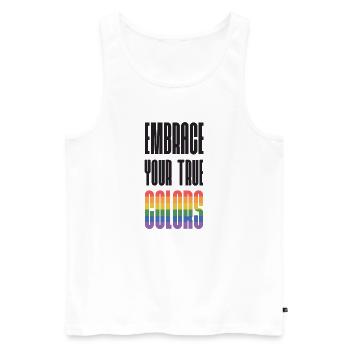 Mois de la fierté LGBT - Adoptez vos vraies couleurs - Débardeur bio Premium Homme - blanc - Devant - Michal (187cm)