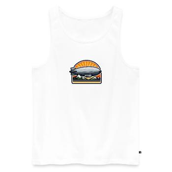 Sonnenaufgang Zeppelin über Bergen - Männer Premium Bio Tank Top - Weiß - Vorne - Michal (187cm)