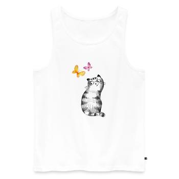 Chat aux papillons – Conception de croquis - Débardeur bio Premium Homme - blanc - Devant - Michal (187cm)