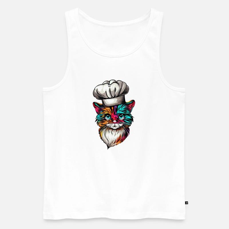 Kochende Katze mit Regenbogen, Kreatives - Männer Premium Bio Tank Top - Weiß