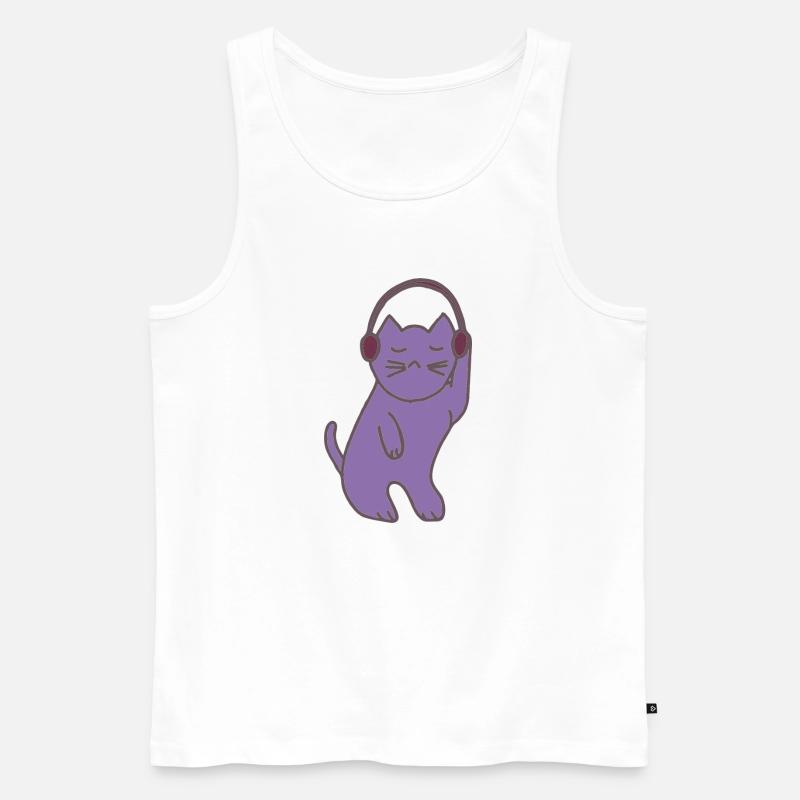 Lila Katzen mit Kopfhörer - Männer Premium Bio Tank Top - Weiß