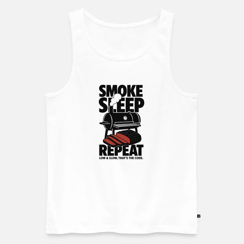Smoke Sleep Repeat BBQ Design - Männer Premium Bio Tank Top - Weiß