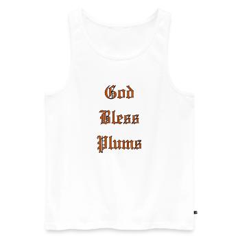 GodBlessPlums - Men's Premium Organic Tank Top - white - Front - AI Model Male 178 light (178cm)