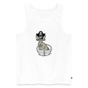 Pirat Katze Seeräuber Augenklappe Hut Ruderboot - Männer Premium Bio Tank Top - Weiß - Vorne - AI Model Male 178 light (178cm)