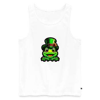 Une grenouille souriante porte un chapeau haut de forme de la Saint-Patrick - Débardeur bio Premium Homme - blanc - Devant - AI Model Male 178 light (178cm)