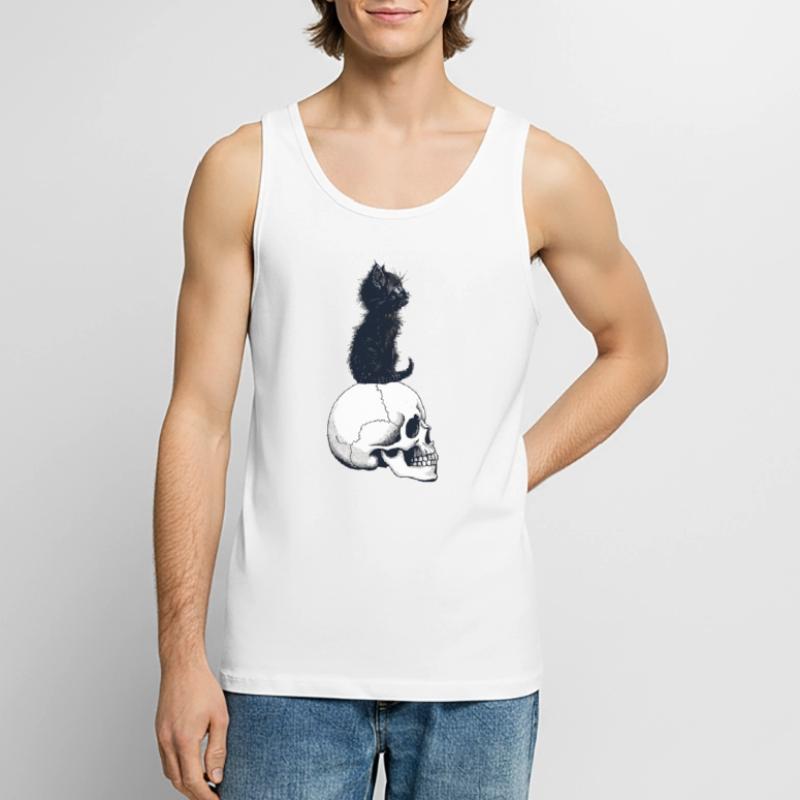Cute kitten sitting on a skull Men's Premium Organic Tank Top