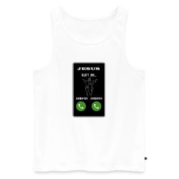 Jesus ruft an - Männer Premium Bio Tank Top - Weiß - Vorne - Michal (187cm)