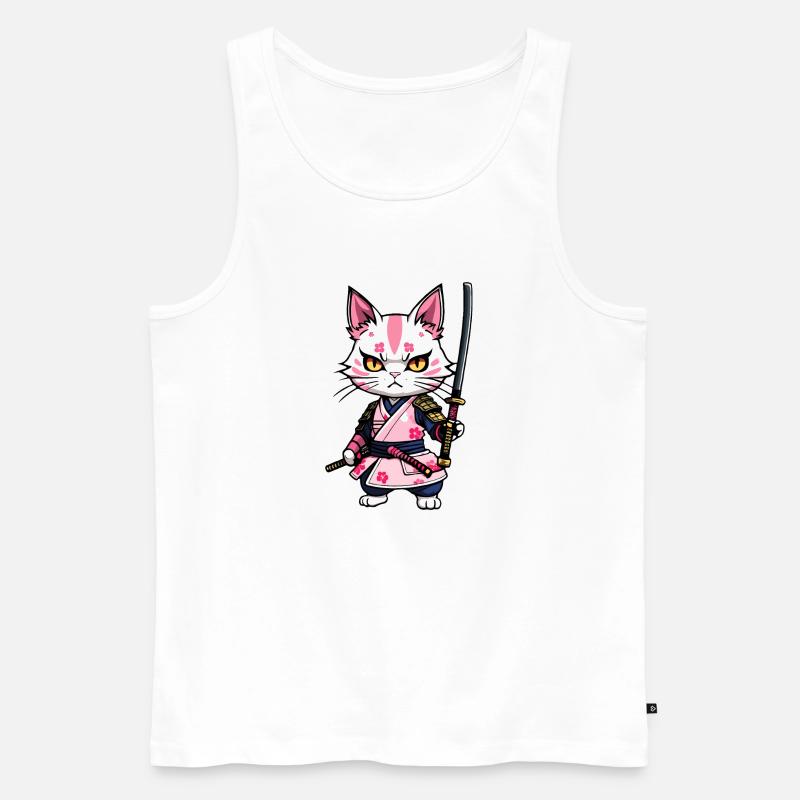 Samurai Katze & Kirschblüten #8 - Männer Premium Bio Tank Top - Weiß