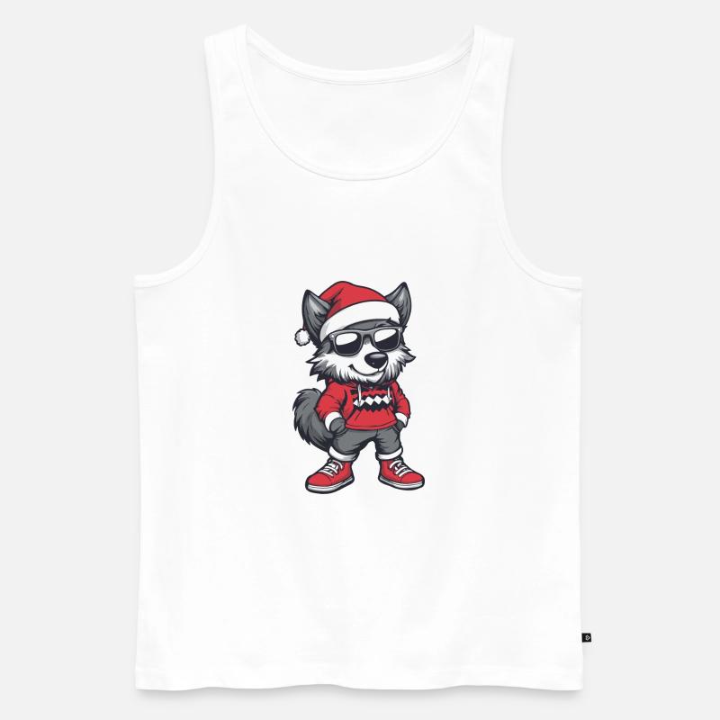 Wolf Weihnachten Comic Cool - Männer Premium Bio Tank Top - Weiß
