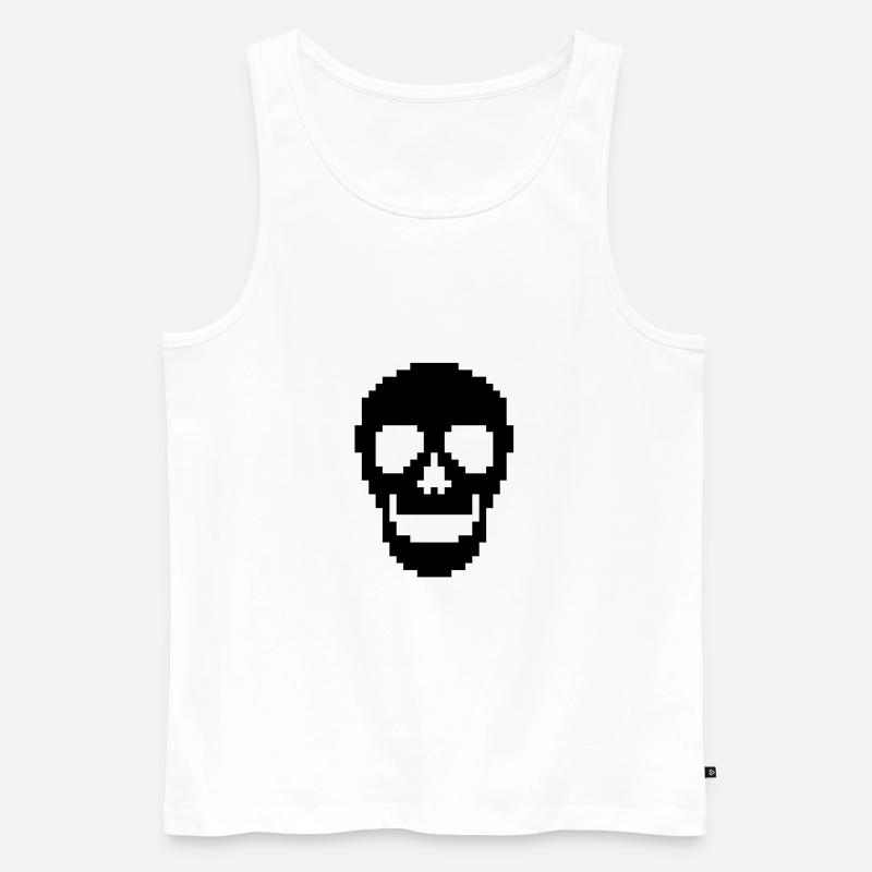 Pixel Schädel Totenkopf Schwarz - Männer Premium Bio Tank Top - Weiß