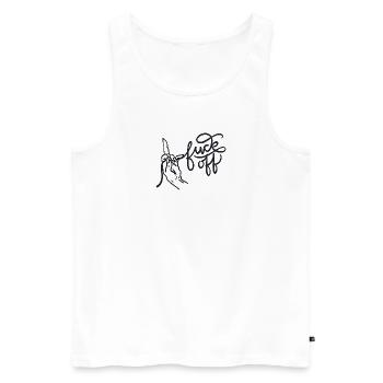 Fuck Off Handlettering schwarz Linie - Männer Premium Bio Tank Top - Weiß - Vorne - Michal (187cm)