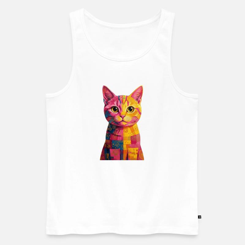 Pop Art Katze - bunt - Männer Premium Bio Tank Top - Weiß