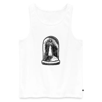Tattoo style Lighthouse in a Tall Glass dome - Men's Premium Organic Tank Top - white - Front - AI Model Male 178 light (178cm)