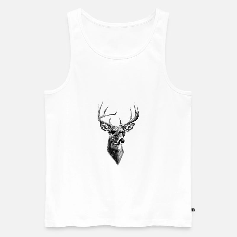 Hirsch mit Sonnenbrille - Männer Premium Bio Tank Top - Weiß