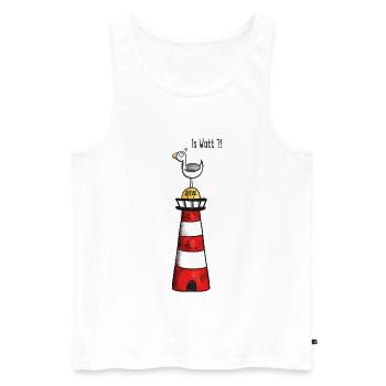 Is Watt Möwe - Nordsee - Leuchtturm - Geschenk - Männer Premium Bio Tank Top - Weiß - Vorne - Michal (187cm)