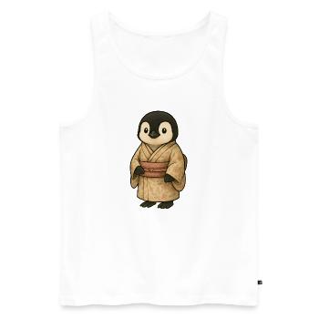 Kawaii pingouin dessin animé Japon vacances kimono - Débardeur bio Premium Homme - blanc - Devant - Michal (187cm)