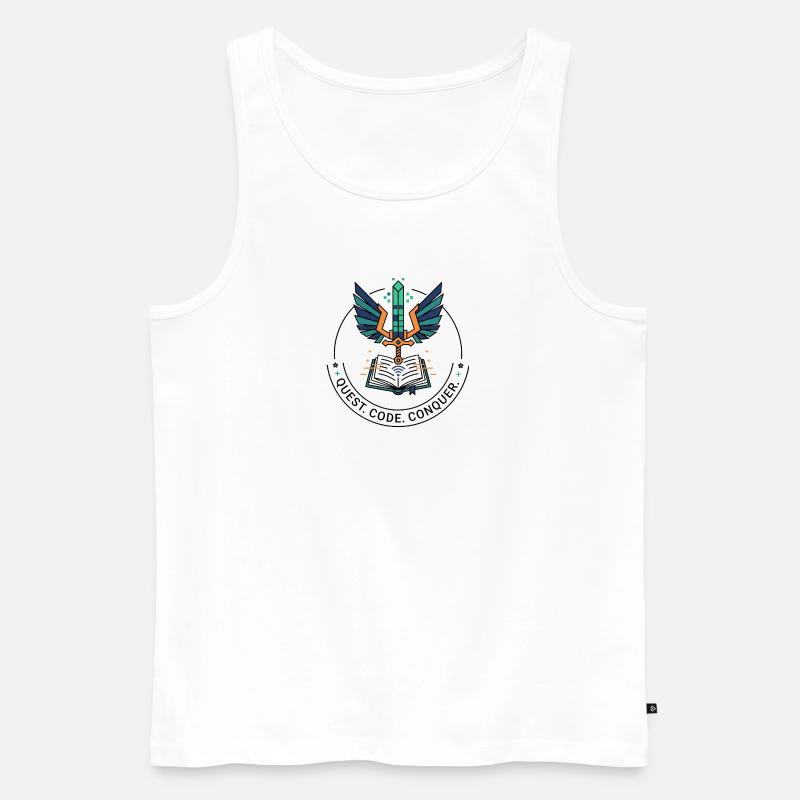 Quest. Code. Conquer Emblem - Männer Premium Bio Tank Top - Weiß