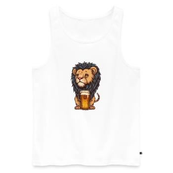 Cute Lion with Beer - Men's Premium Organic Tank Top - white - Front - Michal (187cm)