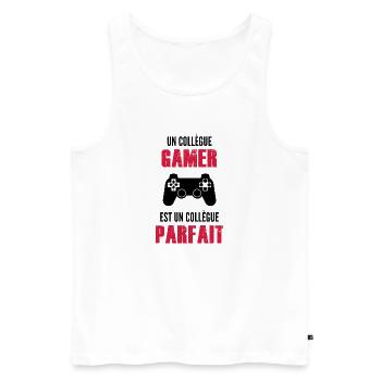 collègue gamer / collègue parfait - Débardeur bio Premium Homme - blanc - Devant - AI Model Male 178 light (178cm)