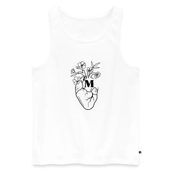 Buchstabe M Herz Schwarze Blumen Anatomie - Männer Premium Bio Tank Top - Weiß - Vorne - AI Model Male 178 light (178cm)