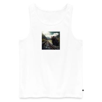 Eisenbahn-Bär und Wald-Vogel - Männer Premium Bio Tank Top - Weiß - Vorne - Michal (187cm)