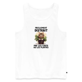 facilement distrait par les chats et les plantes - Débardeur bio Premium Homme - blanc - Devant - AI Model Male 178 light (178cm)