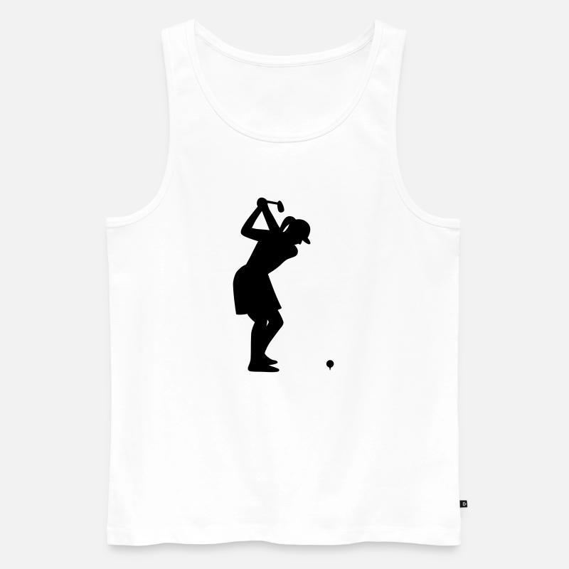 Golferin mit Golfball beim Abschlag - Männer Premium Bio Tank Top - Weiß