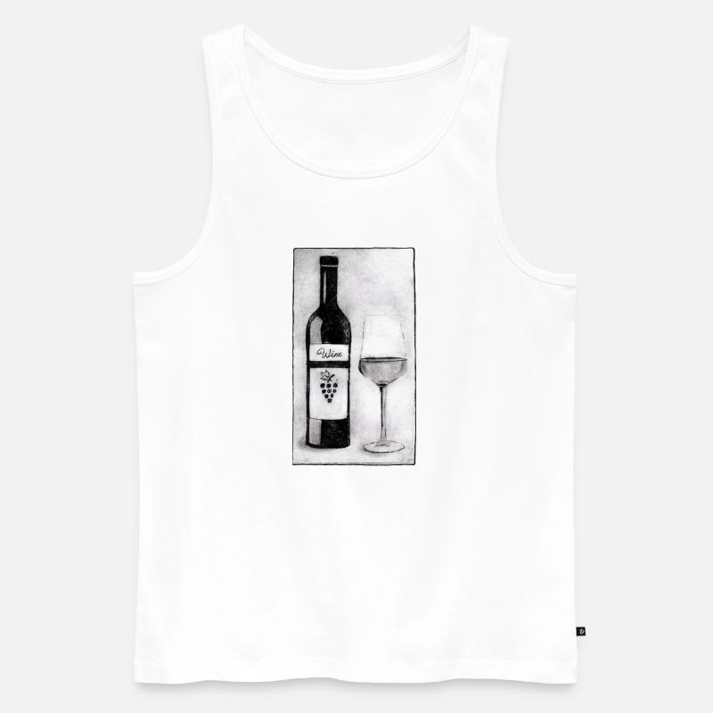 Weinflasche mit Glas - Druckvorlage handgeschnitzt - Männer Premium Bio Tank Top - Weiß
