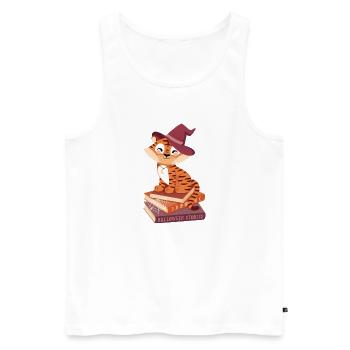 Tiger auf Halloween-Bücherstapel - Männer Premium Bio Tank Top - Weiß - Vorne - Michal (187cm)
