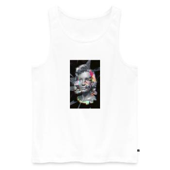 Vintage 70s Neon Glitch Portrait – Futuristic Art - Men's Premium Organic Tank Top - white - Front - AI Model Male 178 light (178cm)