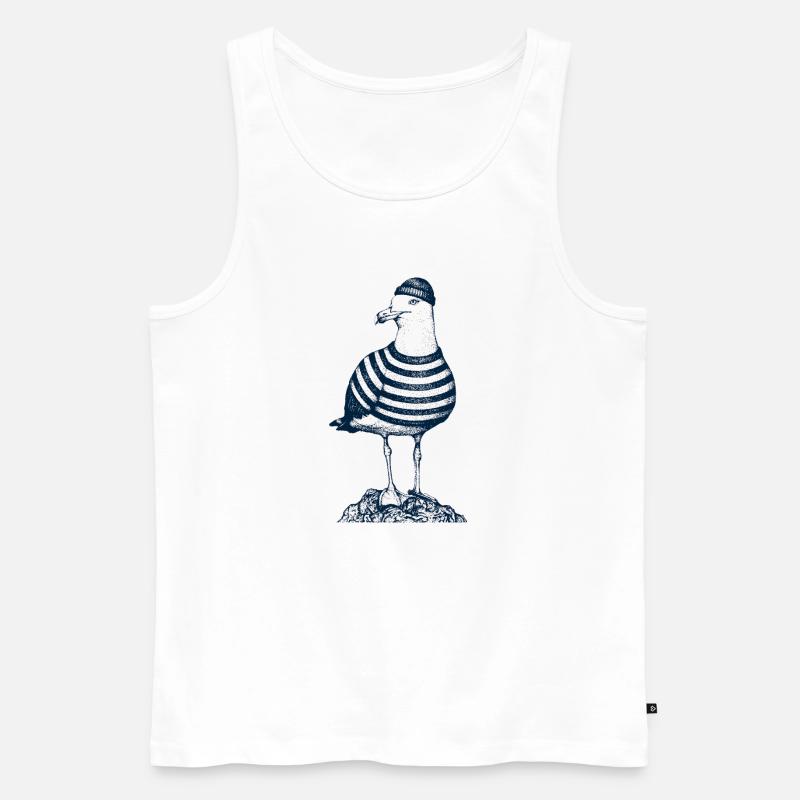 Möwe mit Pulli - Männer Premium Bio Tank Top - Weiß