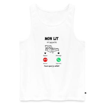 mon lit m'appelle faut que j'y aille - Débardeur bio Premium Homme - blanc - Devant - Michal (187cm)