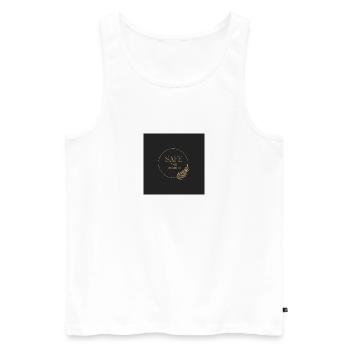 Schwarz Gold Safe the World - Männer Premium Bio Tank Top - Weiß - Vorne - AI Model Male 178 light (178cm)