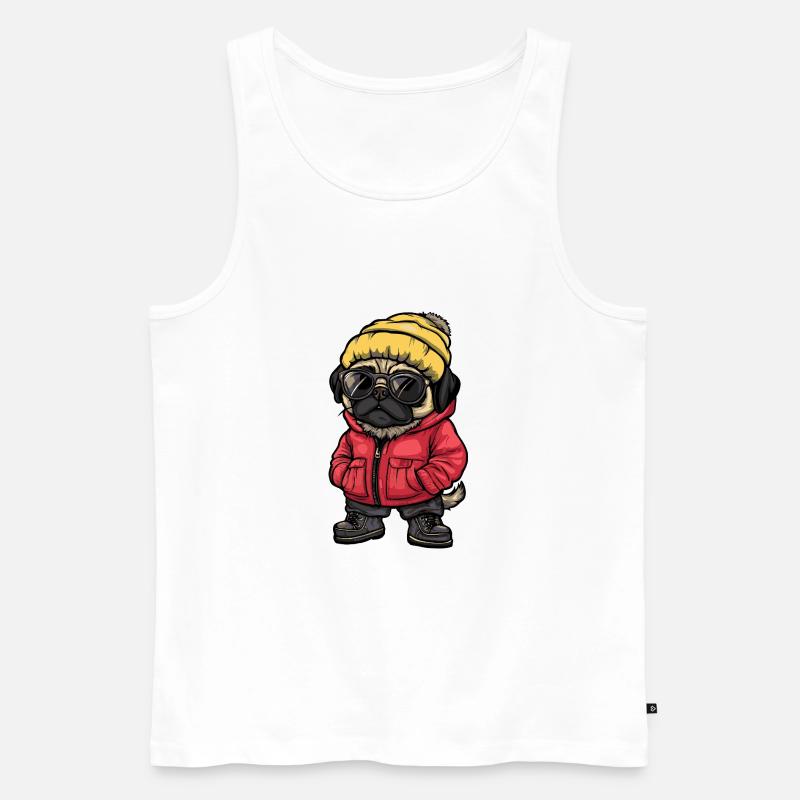 Mops Hund Cool Comic - Männer Premium Bio Tank Top - Weiß
