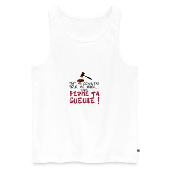 citation humour connaitre juger ferme ta - Débardeur bio Premium Homme - blanc - Devant - AI Model Male 178 light (178cm)