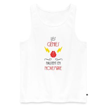 les génies naissent en Novembre - Naissance - Débardeur bio Premium Homme - blanc - Devant - AI Model Male 178 light (178cm)