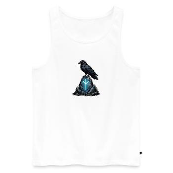 Rabe auf Runenfels mit Leuchtzeichen - Männer Premium Bio Tank Top - Weiß - Vorne - Michal (187cm)