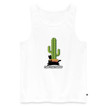 Les deux chats amis et complices à côté du cactus - Débardeur bio Premium Homme - blanc - Devant - AI Model Male 178 light (178cm)