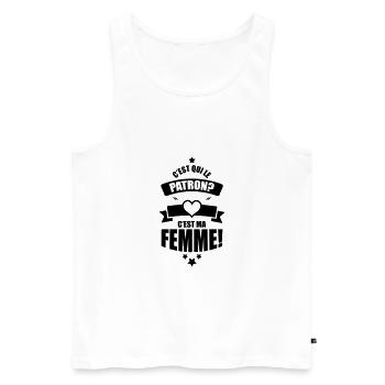 c'est qui le patron? c'est ma femme - Débardeur bio Premium Homme - blanc - Devant - AI Model Male 178 light (178cm)