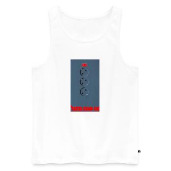 Trois douilles sur fond bleu - Débardeur bio Premium Homme - blanc - Devant - Michal (187cm)