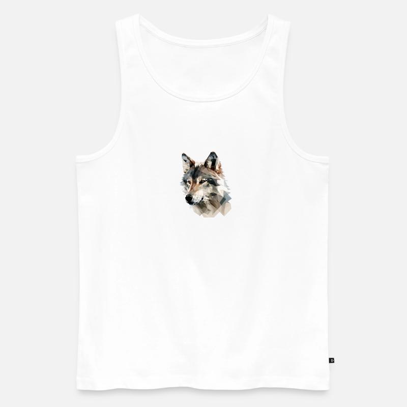 Ausdrucksstarker Polygon-Wolf – Wildtier - Männer Premium Bio Tank Top - Weiß