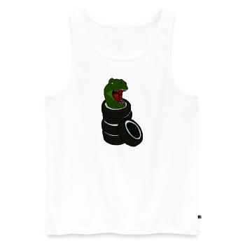 Tyrannosaurus Rex in Autoreifen T Rex Dino Umwelt - Männer Premium Bio Tank Top - Weiß - Vorne - Michal (187cm)