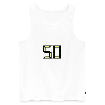 50 ANS. 50e ANNIVERSAIRE. ANNIVERSAIRE 50 ANS - Débardeur bio Premium Homme - blanc - Devant - Michal (187cm)